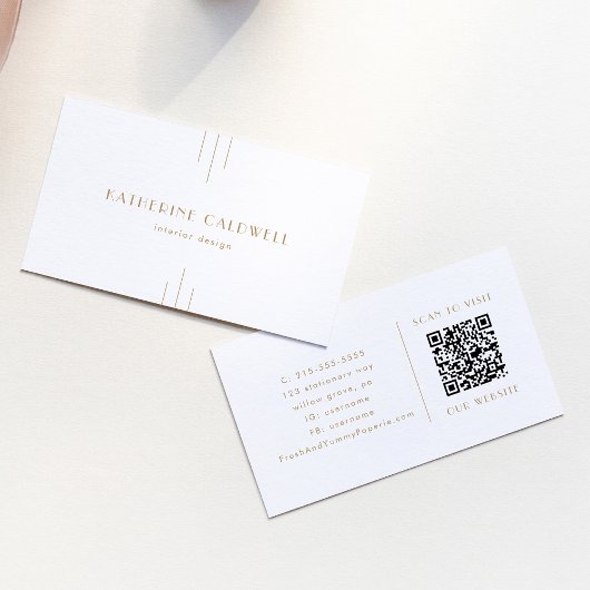 Carte de visite QR Code géométrique simple Art Déc