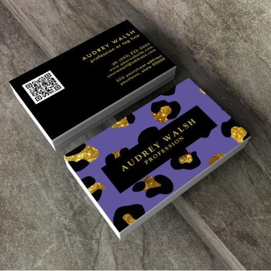 Carte De Visite QR CODE Glam Parties scintillant violet Empreinte 