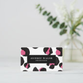 Carte De Visite QR CODE Glam rose noir blanc Empreinte de léopard (Debout devant)