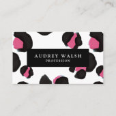 Carte De Visite QR CODE Glam rose noir blanc Empreinte de léopard (Devant)
