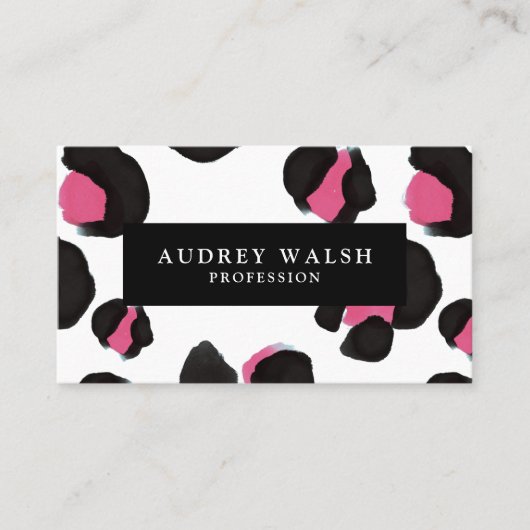 Carte De Visite QR CODE Glam rose noir blanc Empreinte de léopard (Devant)