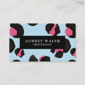 Carte De Visite QR CODE Glam rose noir bleu clair Empreinte de léo (Devant)