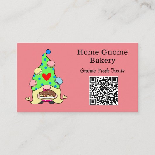 Carte De Visite QR Code Gnome Ville natale Boulangerie rose (Devant)