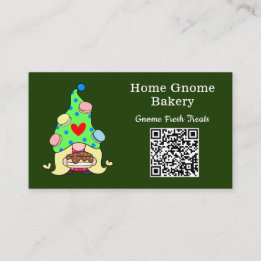 Carte De Visite QR Code Gnome Ville natale Boulangerie Vert foncé