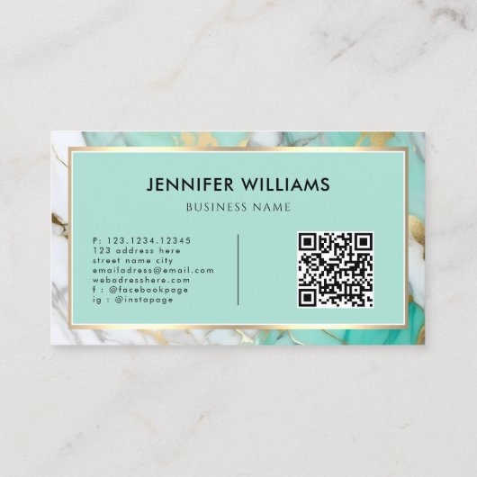 Carte De Visite QR Code Gold Green Marble Elegant Modern (Dos)