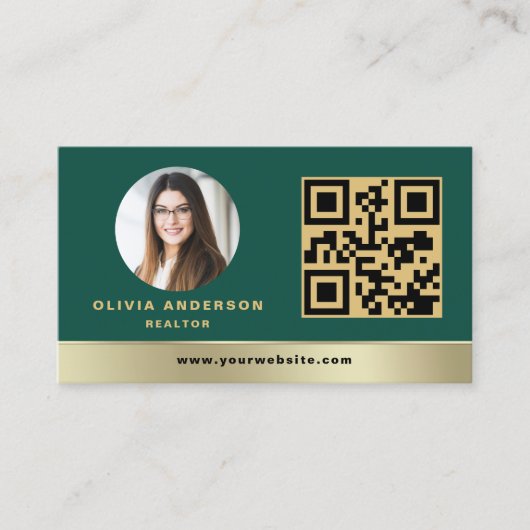 Carte De Visite QR Code Gold House Green Real Estate Realtor (Devant)