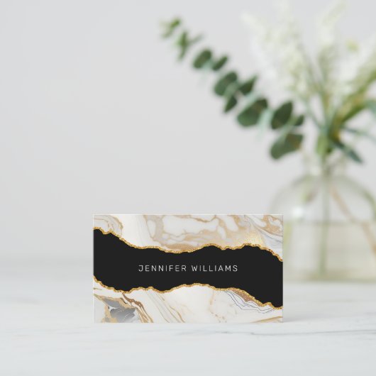 Carte De Visite QR Code Gold Marbre blanc Agate Élégant (Debout devant)