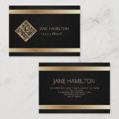 Carte De Visite QR Code Gold Modern Consultant (Devant / Derrière)