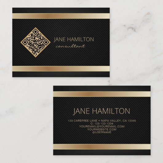 Carte De Visite QR Code Gold Modern Consultant (Devant / Derrière)