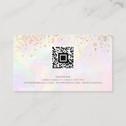 Carte De Visite QR Code Gold Parties scintillant Holographique Blu (Dos)