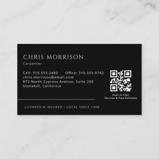 Carte De Visite QR Code Handyman Carpenter Carpentry (Dos)