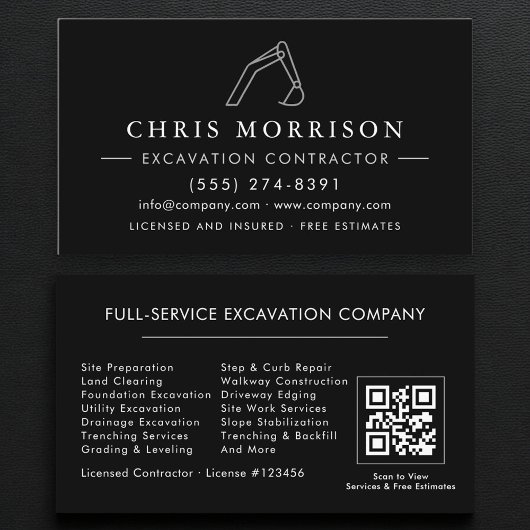 Carte De Visite QR Code Heavy Equipment Excavation Operator 