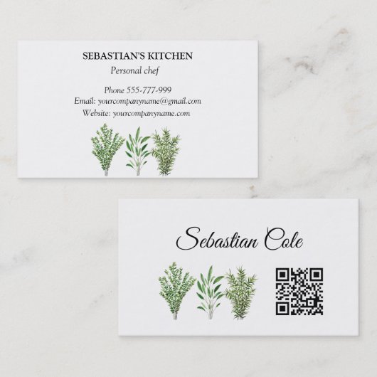Carte De Visite QR Code Herbs Chef cuisinier Restaurant (Devant / Derrière)