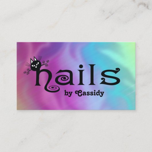 Carte De Visite Qr code holographique Adorable chat noir ongles am (Devant)