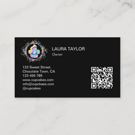 Carte De Visite QR Code Holographique Cupcake Bakou Chef Cake (Dos)