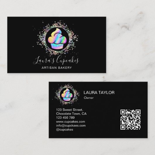 Carte De Visite QR Code Holographique Cupcake Bakou Chef Cake (Devant / Derrière)