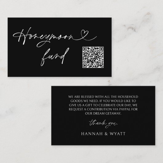 Carte De Visite QR Code Honeymoon Request Wedding Enclosure Card (Devant / Derrière)