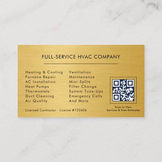 Carte De Visite QR Code HVAC Technician Heating and Air (Dos)