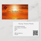 Carte De Visite QR Code Immobilier Monogramme Orange Sunset (Devant / Derrière)