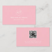 Carte De Visite QR Code initial Monogramme minimal rose moderne ch (Devant / Derrière)