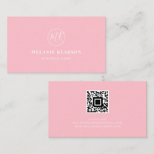 Carte De Visite QR Code initial Monogramme minimal rose moderne ch (Devant / Derrière)