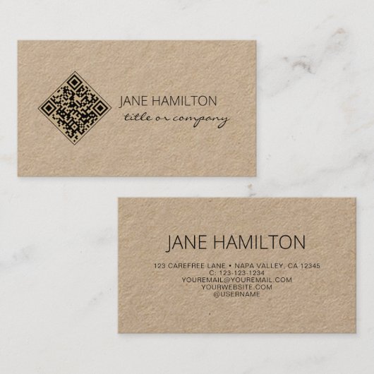 Carte De Visite QR Code Kraft Modern Professional (Devant / Derrière)