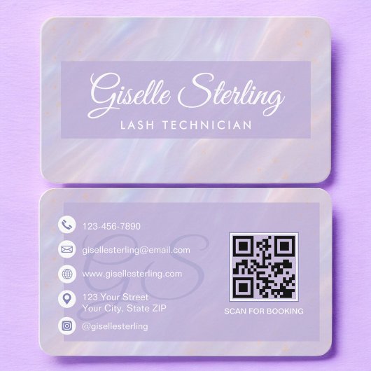 Carte de visite QR Code Lash Tech Violet Pastel