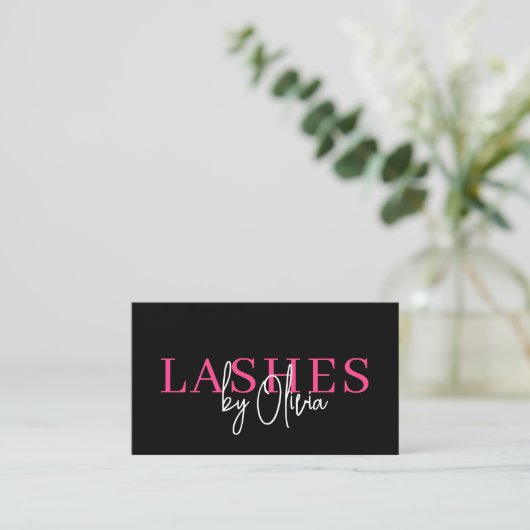 Carte De Visite QR Code Lashes Technicien Hot Pink Noir (Debout devant)