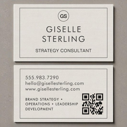Carte De Visite QR Code Linen Monogram Modern