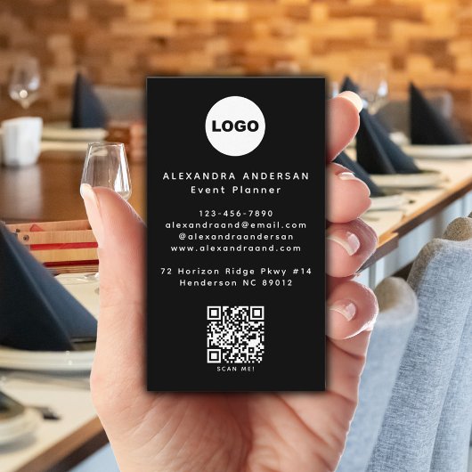 Carte De Visite QR Code Logo Black Modern Minimalist Professional