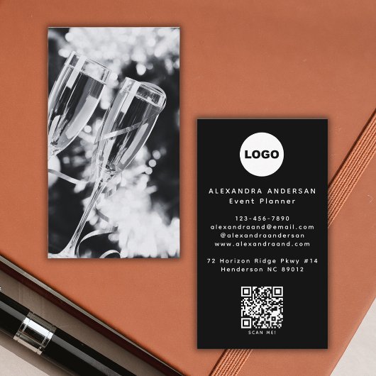 Carte De Visite QR Code Logo Black Modern Minimalist Professional 