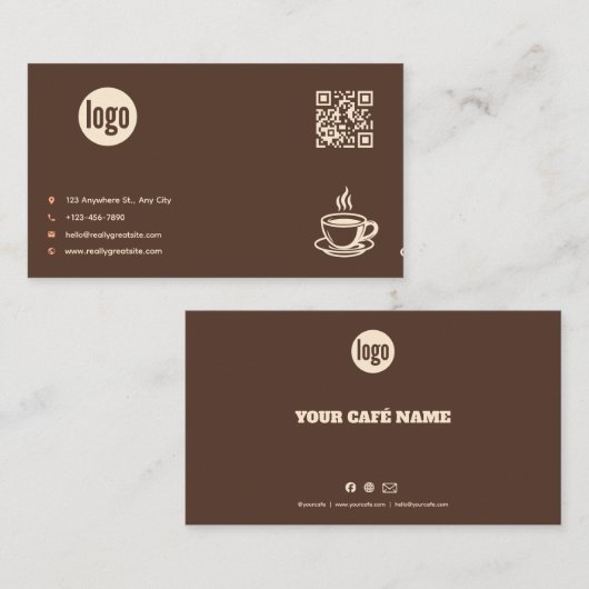 Carte de visite QR Code Logo Café Brun (Devant / Derrière)