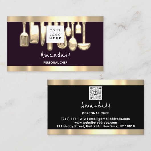 Carte De Visite QR CODE Logo Chef personnel Cuisine Restaurant (Devant / Derrière)