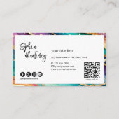 Carte De Visite QR Code & Logo Elegant Rainbow Agate gold Glitter (Dos)
