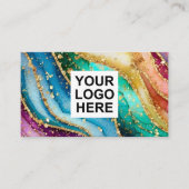 Carte De Visite QR Code & Logo Elegant Rainbow Agate gold Glitter (Devant)
