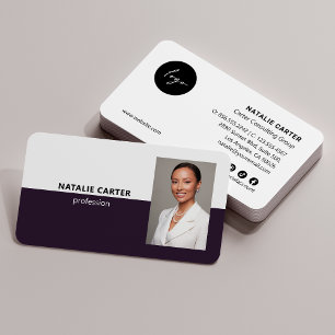 Carte De Visite QR CODE Logo Photo Portrait professionnel PURPLE