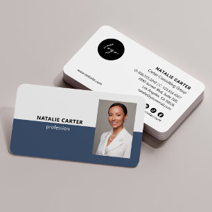 Carte De Visite QR CODE Logo Photo professionnelle Portrait BLUE