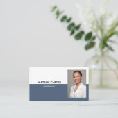 Carte De Visite QR CODE Logo Photo professionnelle Portrait BLUE (Debout devant)