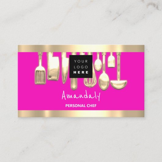 Carte De Visite QR CODE Logo Pink Personal Chef Cuisine (Devant)