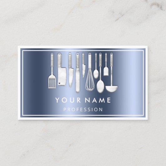 Carte De Visite QR CODE Logo Restaurant Cuisine Diet Chef Bleu (Devant)