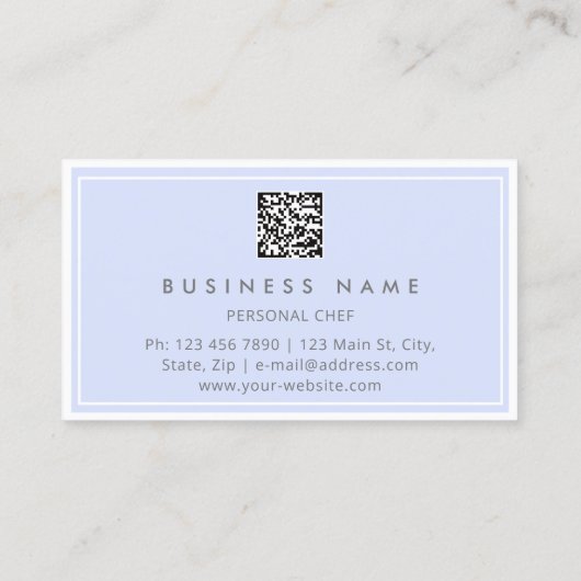 Carte De Visite QR CODE Logo Restaurant Cuisine Diet Chef Bleu (Dos)