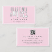 Carte De Visite QR CODE Logo Restaurant Cuisine Diet Chef Rose (Devant / Derrière)