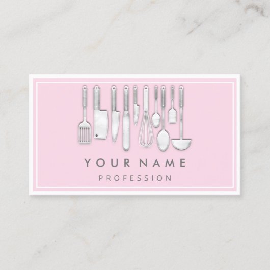 Carte De Visite QR CODE Logo Restaurant Cuisine Diet Chef Rose (Devant)