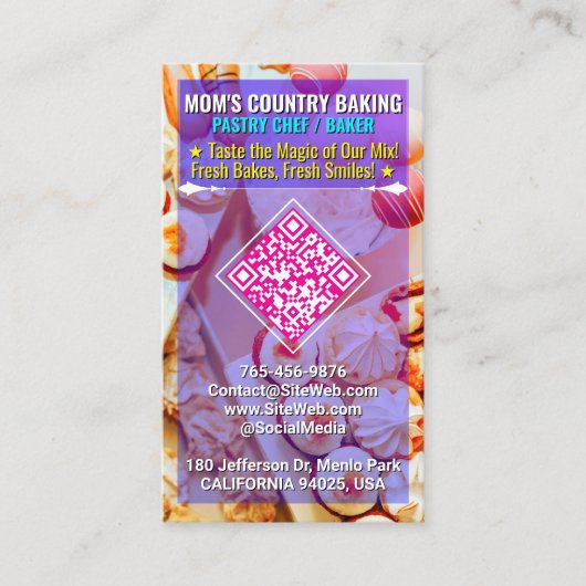 Carte De Visite QR Code, Logo & Slogan (Handmade Chef) Cake Bakery (Devant)