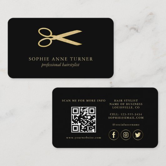 Carte De Visite QR Code Luxe Gold Black Professional (Devant / Derrière)