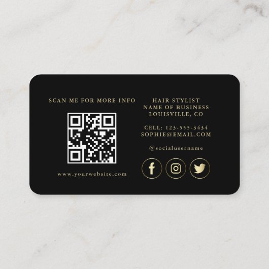 Carte De Visite QR Code Luxe Gold Black Professional (Dos)
