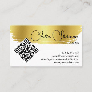 Carte De Visite QR Code Luxe Monogramme Or noir Script Minimal