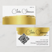 Carte De Visite QR Code Luxe Monogramme Or noir Script Minimal (Devant / Derrière)