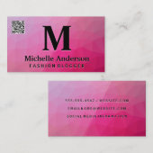 Carte de visite QR Code Magenta Géométrique (Devant / Derrière)