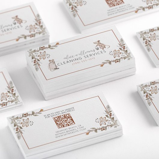 Carte De Visite QR Code Maid Maid Mouse Professionnel Mice Floral